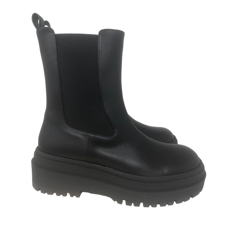 Good American Combat Boot Black Leather Lined Lug Sole Platform Sz 7-NWOB - Picture 3 of 8